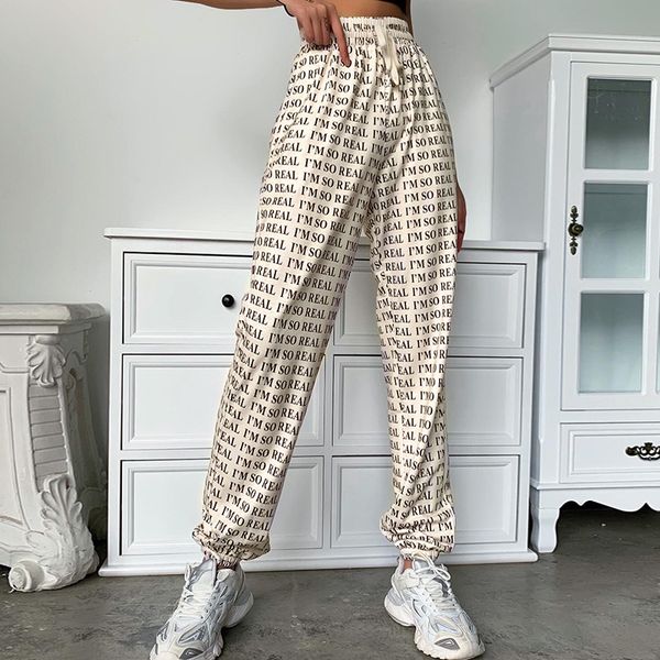 

women's pants & capris 2021 ins letter printed fashion street loose strappy casual women streetwear sweatpants, Black;white
