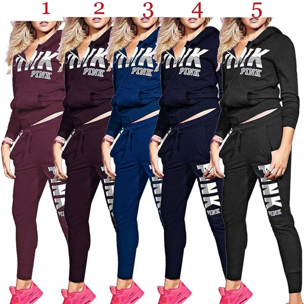 

Pink women de igner two piece et hoodie legging jacket port wear bodycon trou er weat uit pant track uit fall winter elling1167
