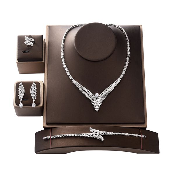 

jewelry set hadiyana romance wing shape delicate adjustable luxury women wedding bridal jewelry sets cn1374 conjunto de joyas, Silver