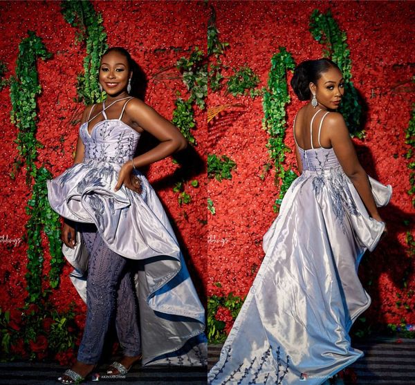 

unique lavender spaghetti prom dress luxury beaded prom pants evening dress with attached train party pageant gown custom made, Black