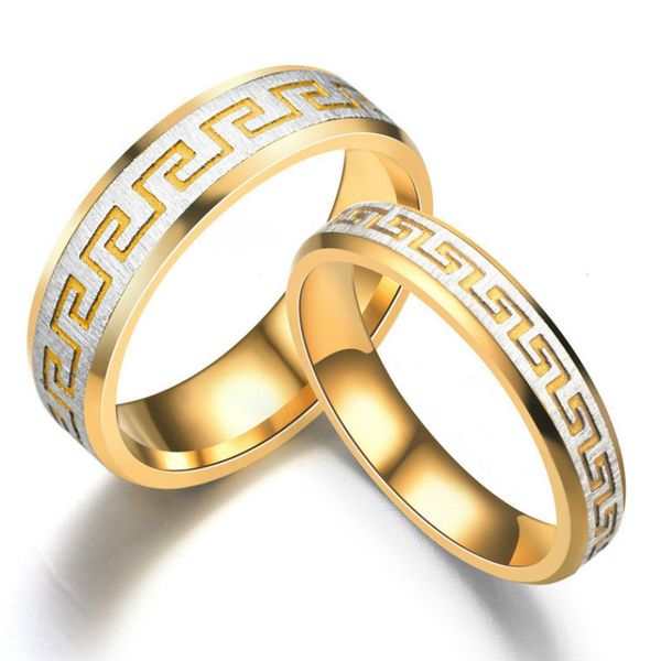 

korean version ring gift titanium stainless steel golden great wall graphics man ring engagement couple wedding women, Slivery;golden