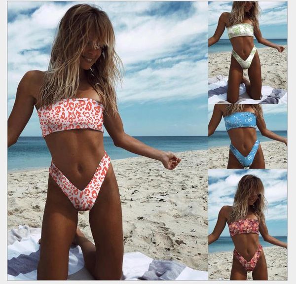 

new four-color printed breast-wiping bikini in europe and america in 2019