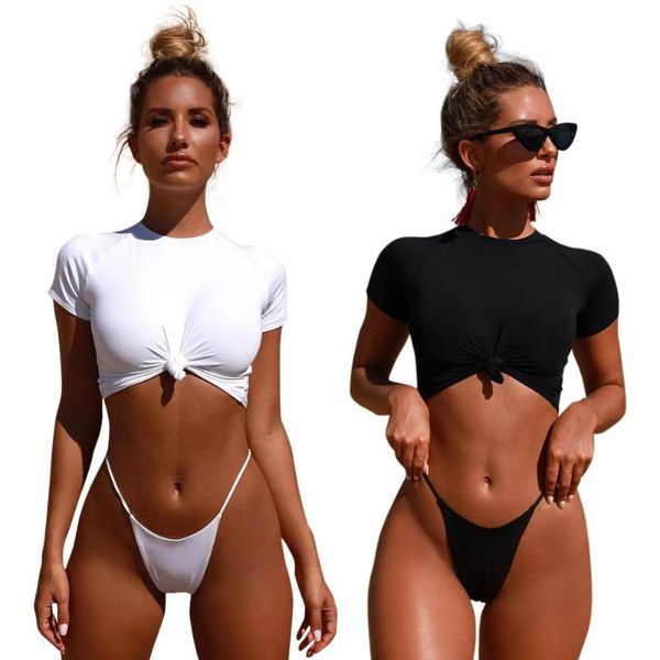 

2019 solid color swimwear bikini set women padded split swimsuit solid color swimwear bikini set women padded split, White;black