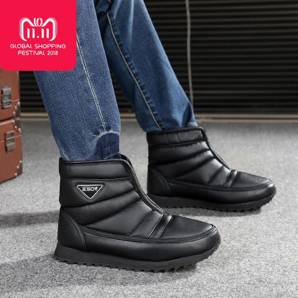 

men boots 2018 winter platform snow boots waterproof non-slip winter shoes botas hombre bota masculina, Black