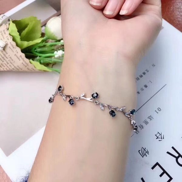 

natural blue sapphire stone bracelet natural gemstone bracelet 925 sterling silver classic elegant round for women party fine, Black