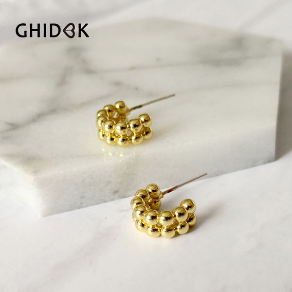 

ghidbk dainty layered gold beaded hoop earring small geometric earrings with small beads minimalist hoops aros de moda 2019, Golden;silver