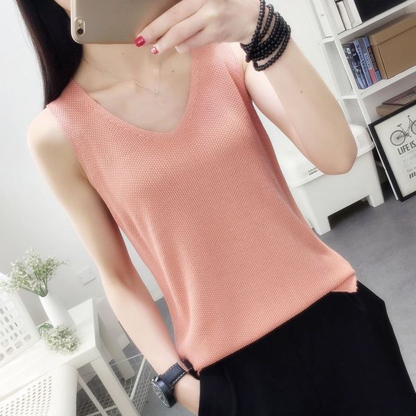 

spring summer women knitted vest sleeveless casual sweater ladies knitted vest loose outerwear vests for girls q1223, Black;white