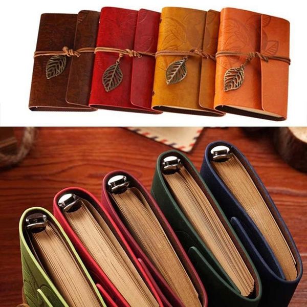 

vintage retro loose-leaf notebook faux leather leaf notepad journal diary gift, Purple;pink