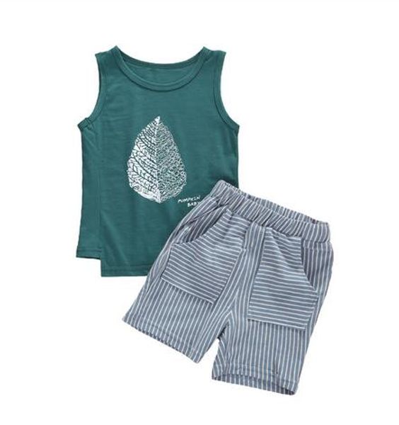 

1-6y kids baby boys clothes sets sleeveless grey vest +striped causal shorts outfits, White
