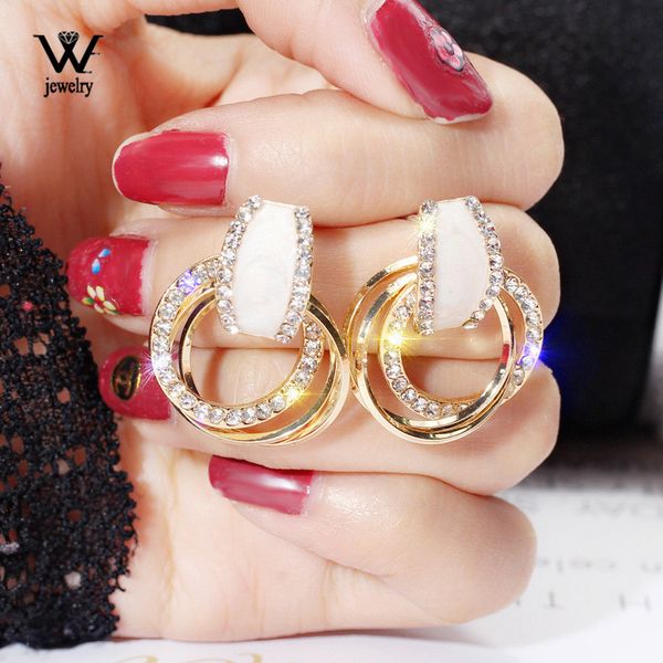 

we trendy classic shell drop earrings gold silver small circles shining rhinestone earring for women jewelry bijoux party gifts