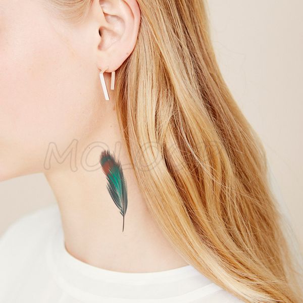 

water transfer tattoo green feather tattoo body art waterproof temporary fake flash for man woman kid 10.5*6cm