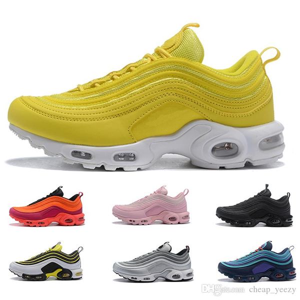 

2019 new 97s plus tn mens women running shoes black white yellow red trainer sneakers cushion breathable men walking sports shoe