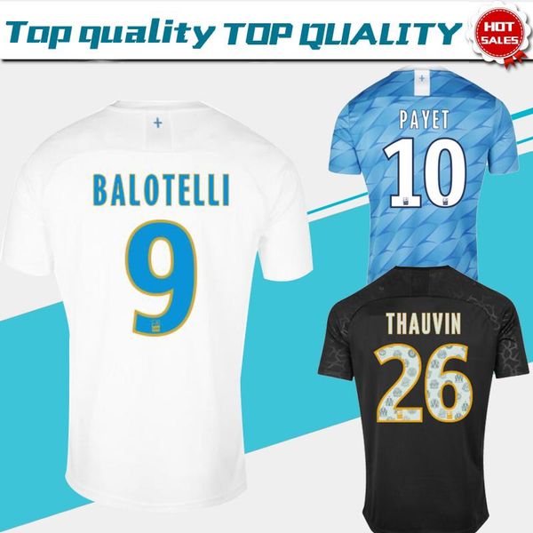 

new marseille home white soccer jerseys 19/20 away blue #10 payet olympique de marseille third black soccer shirt #26 thauvin uniform, Black;yellow