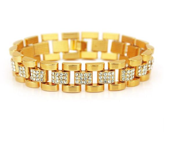 

new european and american fashion trend hip-hop cool watch personality inlaid with gold men's accessories bracelet ornaments, Golden;silver