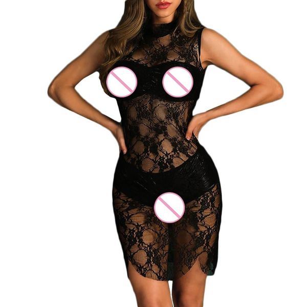 

2019 new for women's night dress sheer lace babydoll dress lingerie sleeveless mini sleepwear camisola combination nightie, Black;red