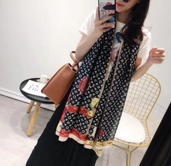 

new scarves europe and the united states fashion ink side flowers scarves imitation silk screen wild scarf f sunscreen shawl, Blue;gray