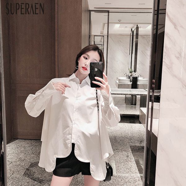 

superaen fashion shirt female 2019 spring new wild casual solid color women blouses and irregular white women clothing