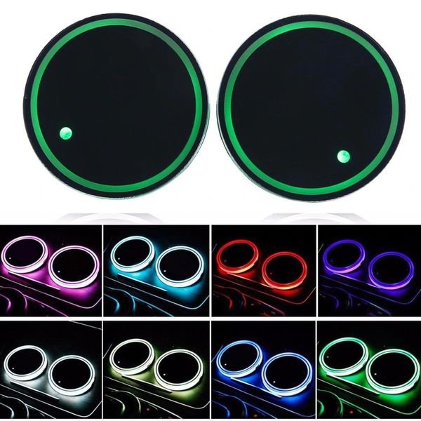 

2 pcs/lot colorful bling bling bottom pad mat led light universal led car cup holder cover trim atmosphere cool lights up