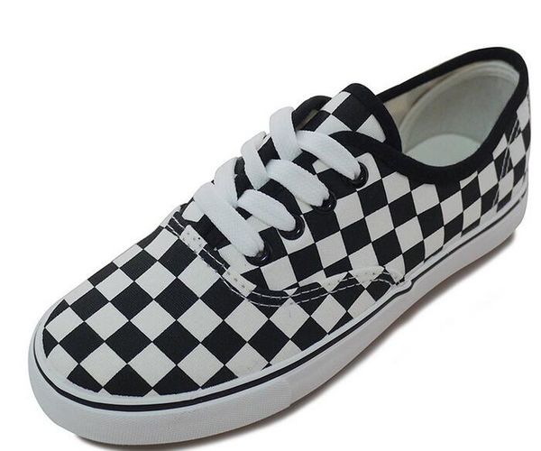 

2017 women&men canvas shoes fashion skate casual shoes female checkered on flats shoes size 35-44, Black