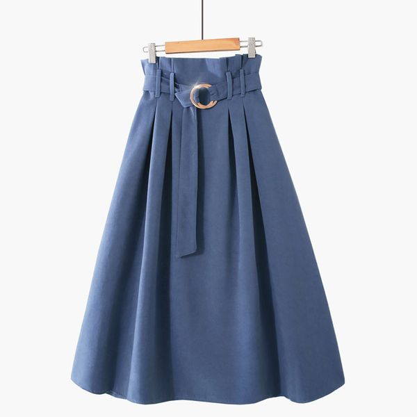 

2019 autumn winter suede skirts wome vintage high waist lace up long skirt female elegant belted saias faldas mujer, Black