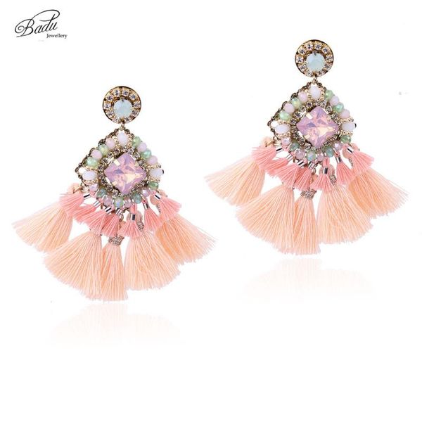 

badu pink tassel earring baroque lovely fringe dangle earrings women boho handmade jewelry girlfriend gift 2017 new arrival, Silver