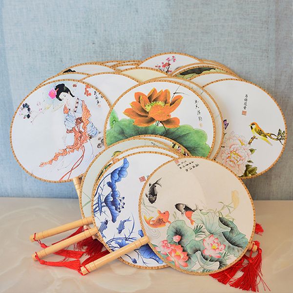 Chinesische Vintage Runde Hand Fan Retro Hochzeit Party Geschenk Fan Klassischen Tanz Fans Blumen Druck Chinesischen Fans Tanz Prop Großhandel VT1048