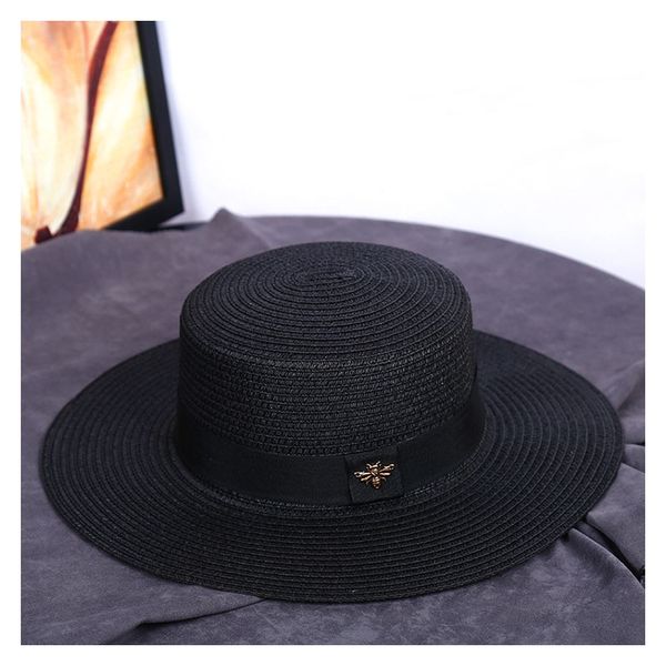 

small bee straw hat european and american retro gold braided hat female loose sunscreen sunshade flat cap visors hats, Blue;gray