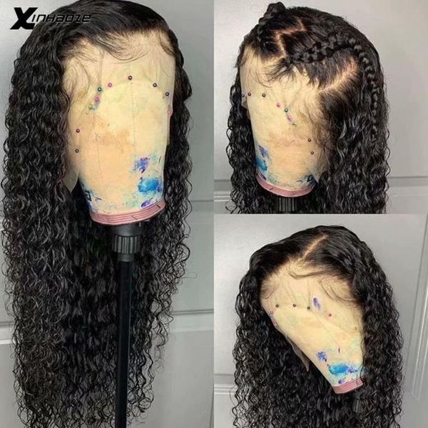 

150 density water wave wig 13x6 lace front human hair wigs pre plucked for women natural brazilian remy lace front wig xinhaoze, Black;brown