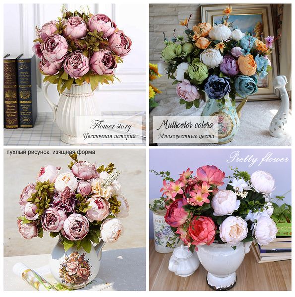

artificial silk 13 flower head tea rose home living room bedroom decoration fake flower l dining table romantic matching