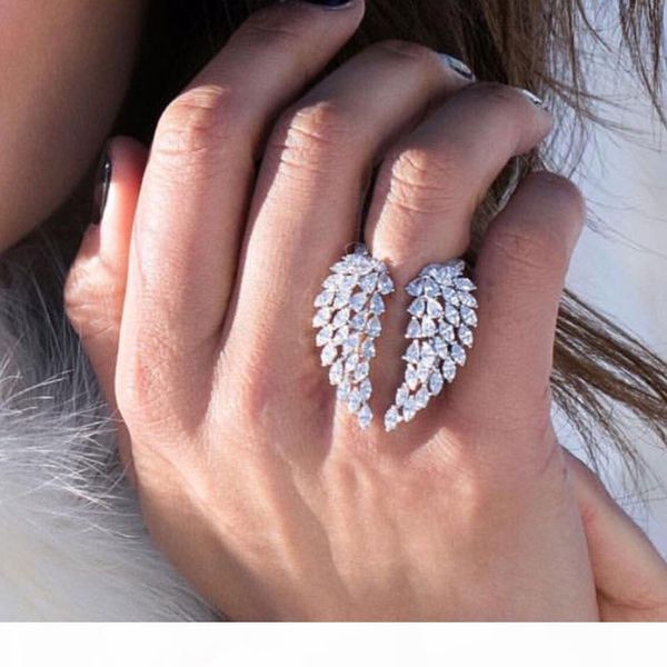 

игристое винтажная мода ювелирные изделия стерлингового серебра 925 полный маркиза cut белый топаз cz алмазный вечность wing свадебное перо, Slivery;golden