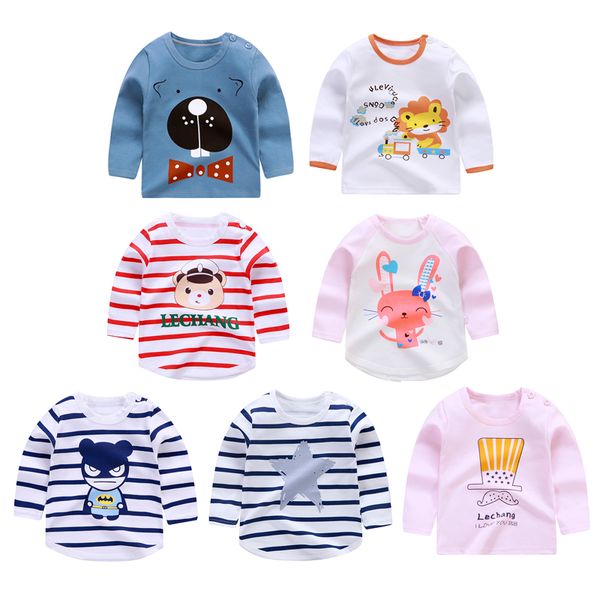 

2019 spring autumn for 2-8 9 10 years children cotton striped color patchwork cartoon animal baby kids boys long sleeve t-shirts, Blue
