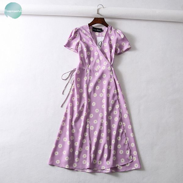 

dot print wrap dress women short sleeve chiffon beach dress korean v neck party midi dress casual vestidos flower, Black;gray