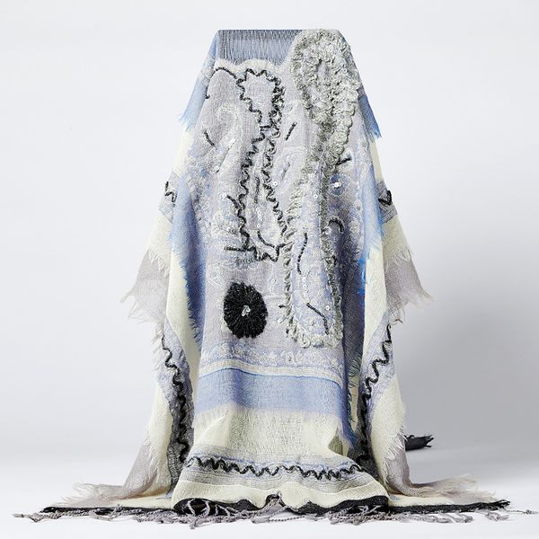 

exquisite embroidery female shawl stole scarves 190*70cm maxi kerchief cape handmade beaded scarf mujer bufanda vintage wrap
