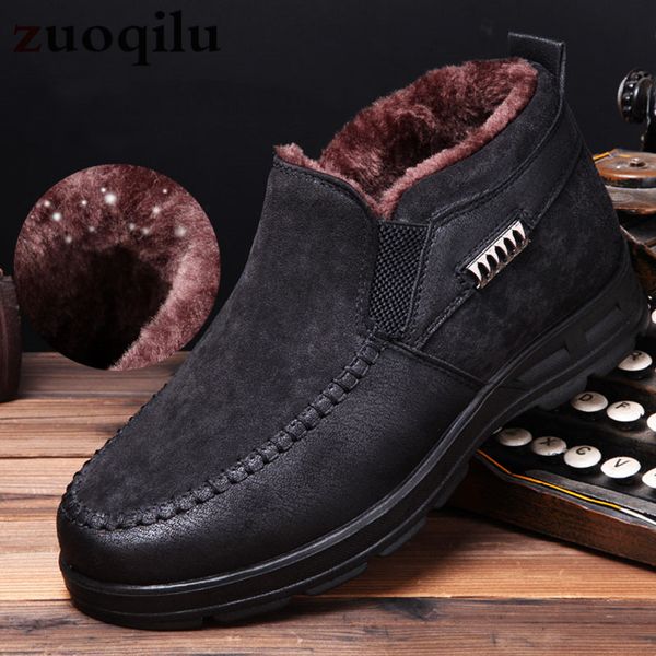 

trend 2019 winter boots for men shoes warm plush fur snow boots male ankle men's bota masculina botas hombre 39-44, Black