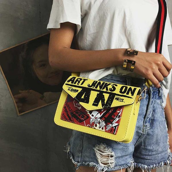 

2020 summer new pu leather women messenger bag square graffiti crossbody bag shoulder satchel handbag mini drop shipping