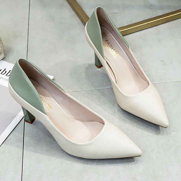 

spring high heel pumps women shoes simple leather pointed toe shoes fashion comfort stilettos women party green yellow, Black