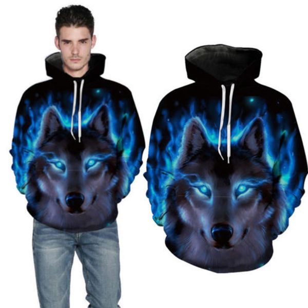 

мужская мода толстовки 3d wolf animal print пуловер с капюшоном top теплый повседневный фуфайки hoodie осень зима мужчины outwear размер s-3, Black