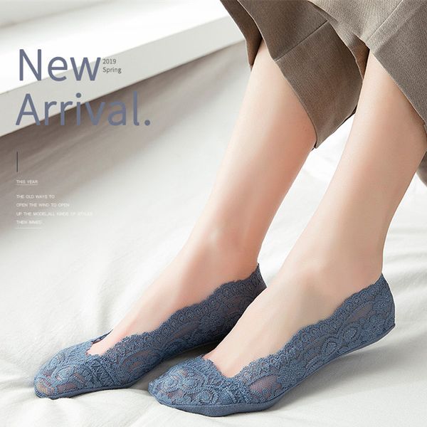 

new fashion socks women girl female thin boat socks slipper cute cotton spring summer floral lace vintage 1pair stc040, Black;white