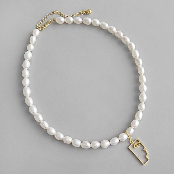 

new fine jewelry natural freshweater baroque pearl necklaces for women wedding gifts authentic 925 sterling silver abstract face pendant nec, Black