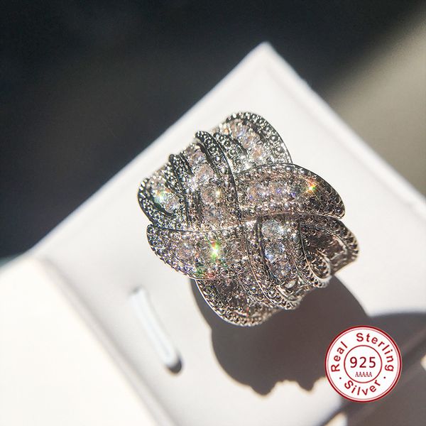 

Fashion Weave Winding Design real 5A Micropave Crystal Zircon stone 925 sterling silver Engagement Ring for women jewelry