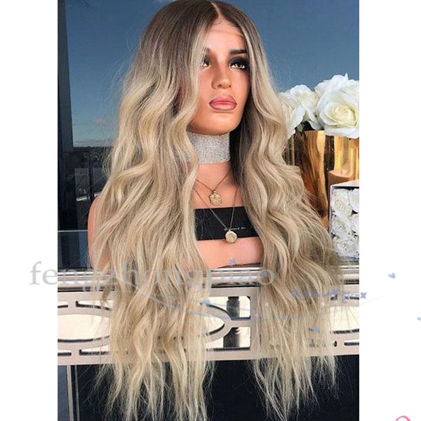 

beauty long ombre blond style straight full wigs simulation human hair body waby full wig in stock party wigs, Black