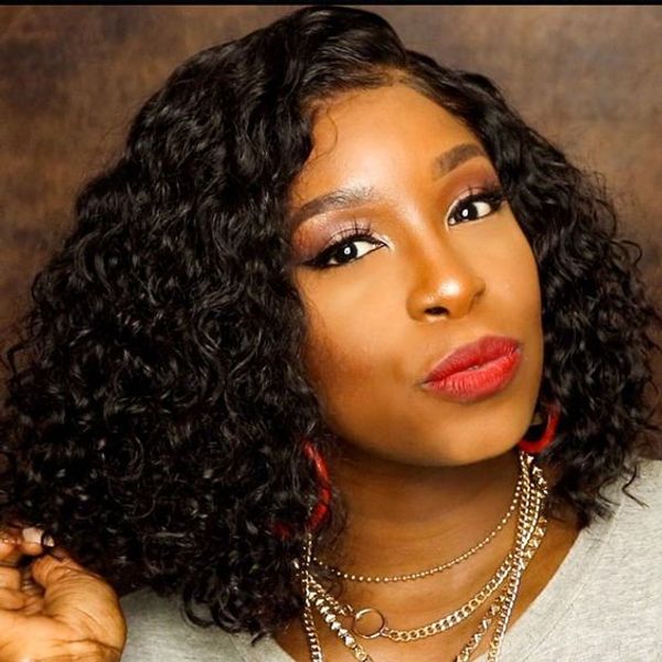 New Shoulder Length Short Kinky Curly Little Lace Front Wig 8a