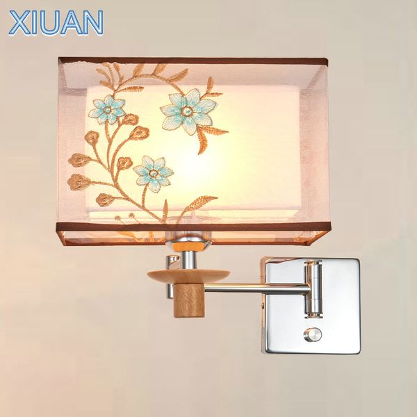 

chinese traditional vintage wall lamp for living room bedroom bedside interior fabric sconces extendable led e27 wall light