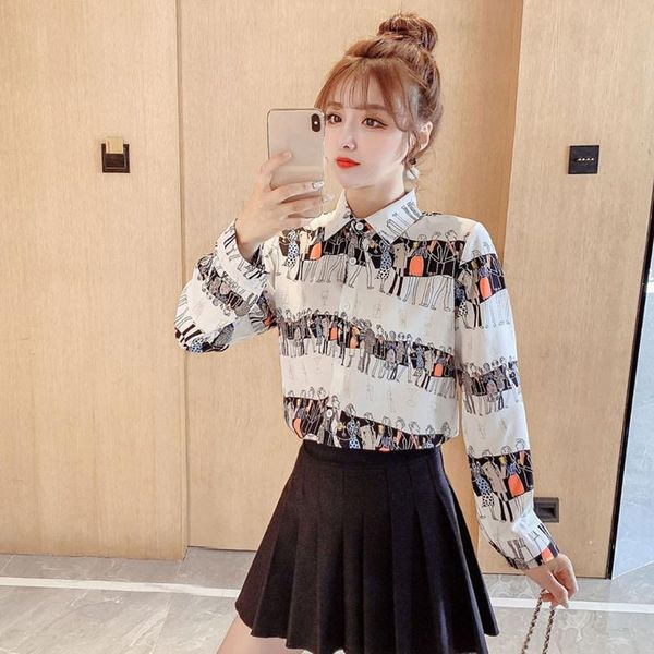 

2020 long sleeve women blouses school work office shirts casual ladies hong kong style printing shirt#a3, White