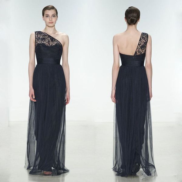 

2020 new arrival lace bridesmaid dresses one shoulder pleated prom gowns floor length tulle long evening dress, White;pink