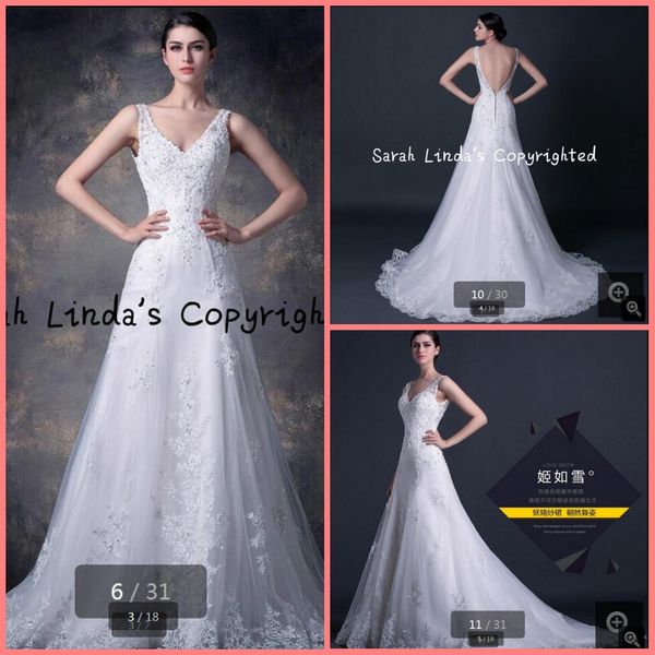 

vestido de novia 2019 реальная картина линии v-образным вырезом кружева аппликации свадебное платье с бисером спинки сексуальные свадебные п, White