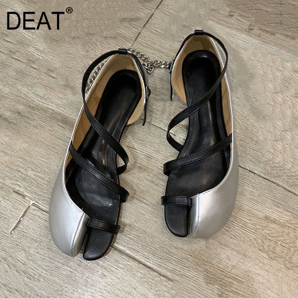 

deat] 2020 round toe shallow narrow band hollow out split toe pu leather sandals for women shoes new spring summer tide 10g524, Black