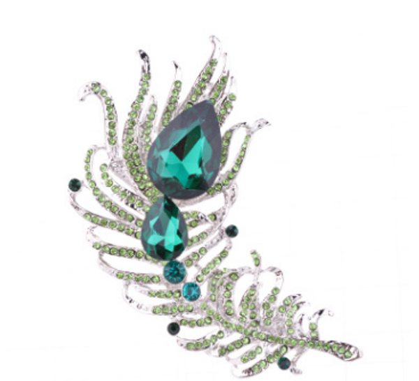 

big crystal feather style brooches for women large statement pins party accessories suit accessories, Gray