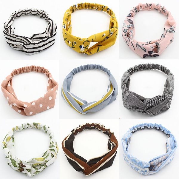 Big meninas Varas de banda headband Cruz atado Chiffon Floral Cabelo Coréia Mantilha Cabelo Flower Hoop Elastic Hairband 39 Styles M640