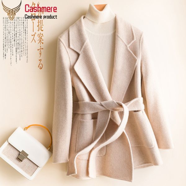 

2019 autumn and winter new plaid double-faced wool coat 100% pure wool short woolen coat female suit collar red commuter, Black